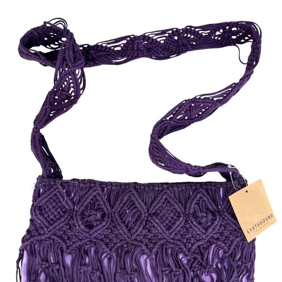 Earthbound Trading Co Purple Macrame Crochet Bag Crossbody New - Picture 3 of 16